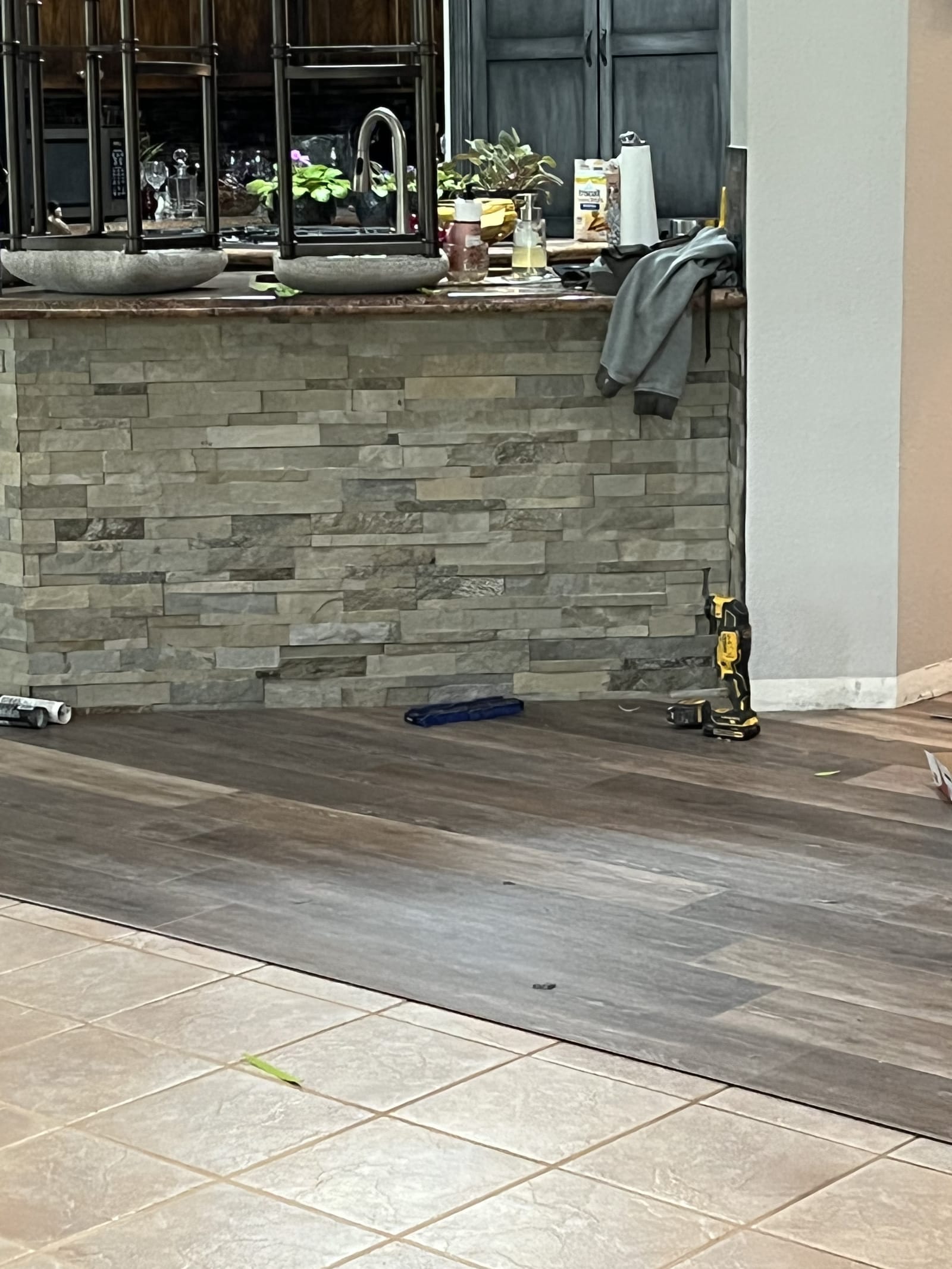 Stacked-stone feature wall going up